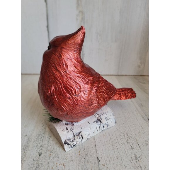 Resin red cardinal snow covered branch Xmas home decor unique figure - Picture 5 of 8